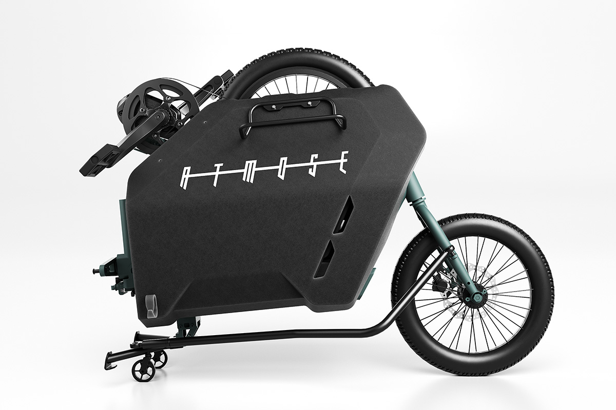 Folded Model R standing on its caster wheels
